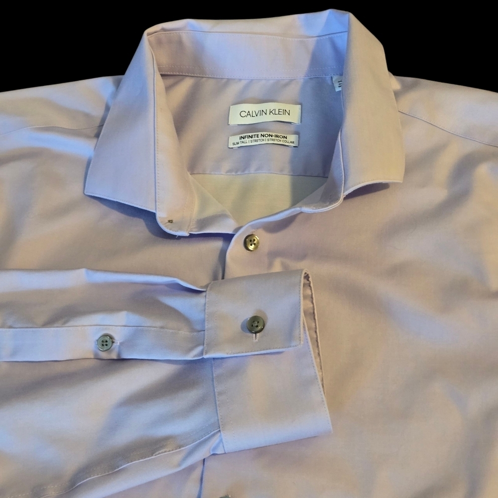 Calvin Klein Infinite Non-iron Slim Tall Men's 18 36/37 Lavender Dress Shirt